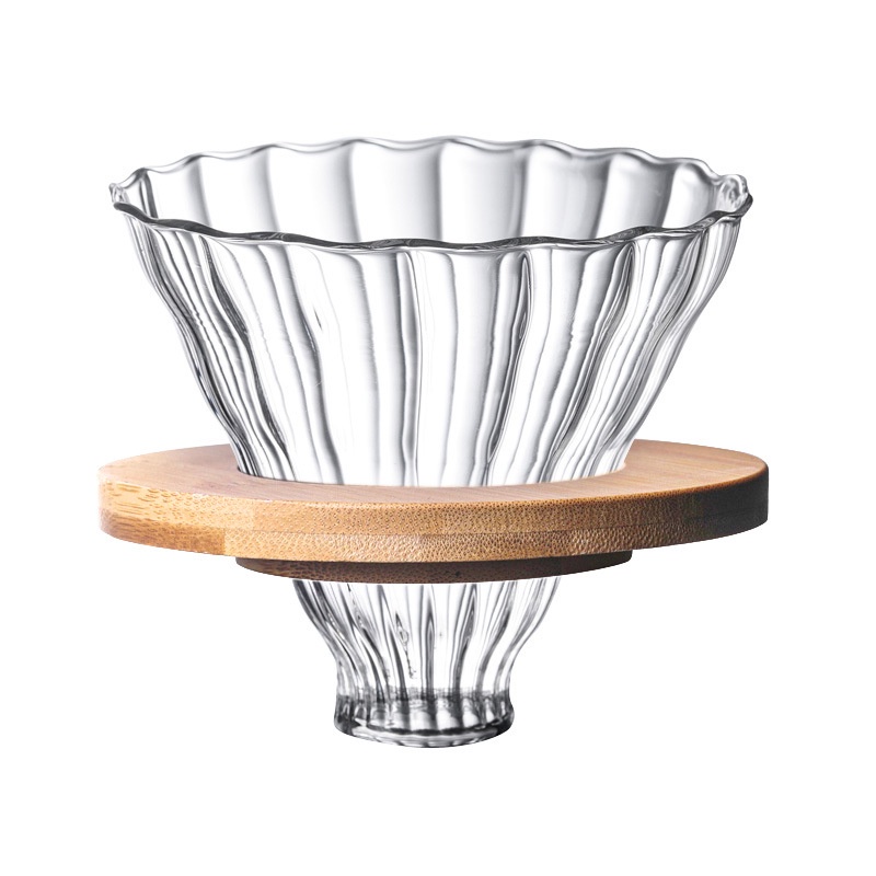 Bộ Bình và Phễu Thủy Tinh Pha Cà Phê Bằng Giấy Lọc, Giá Đỡ Phễu Bằng Gỗ Tròn, Dung Tích 300ML-600ML