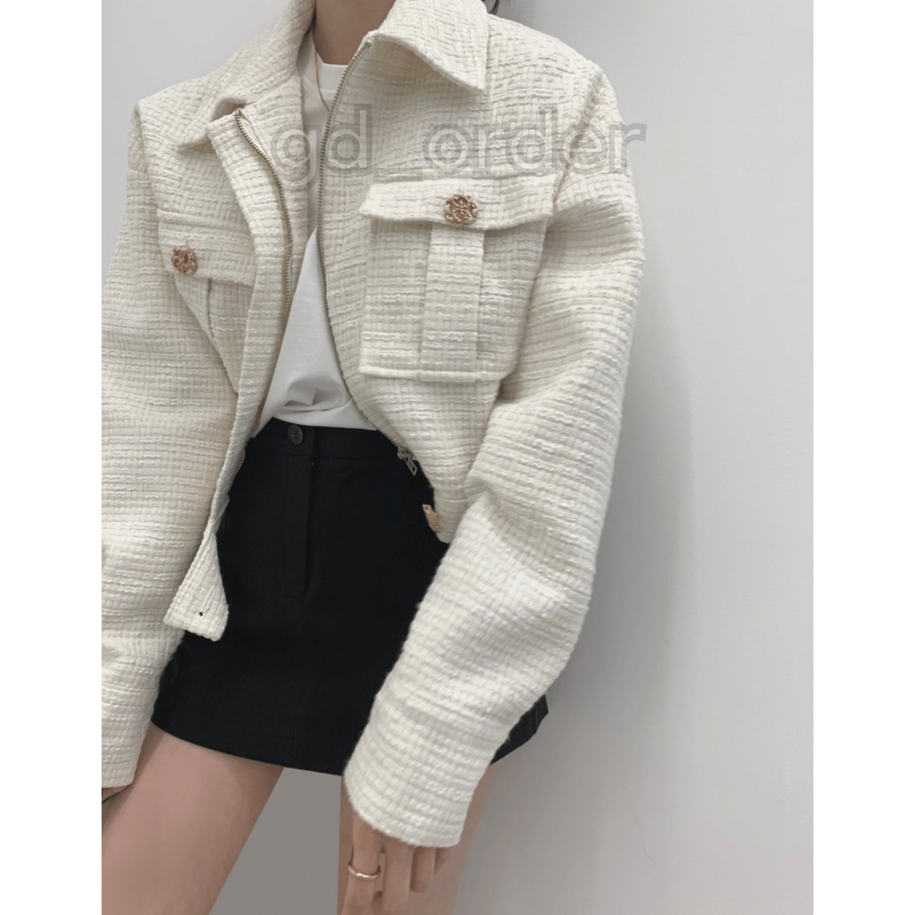 K48|Áo khoác hàn quốc dạ tweed dáng ngắn cá tính cho nữ dài tay công sở thanh lịch gd_order