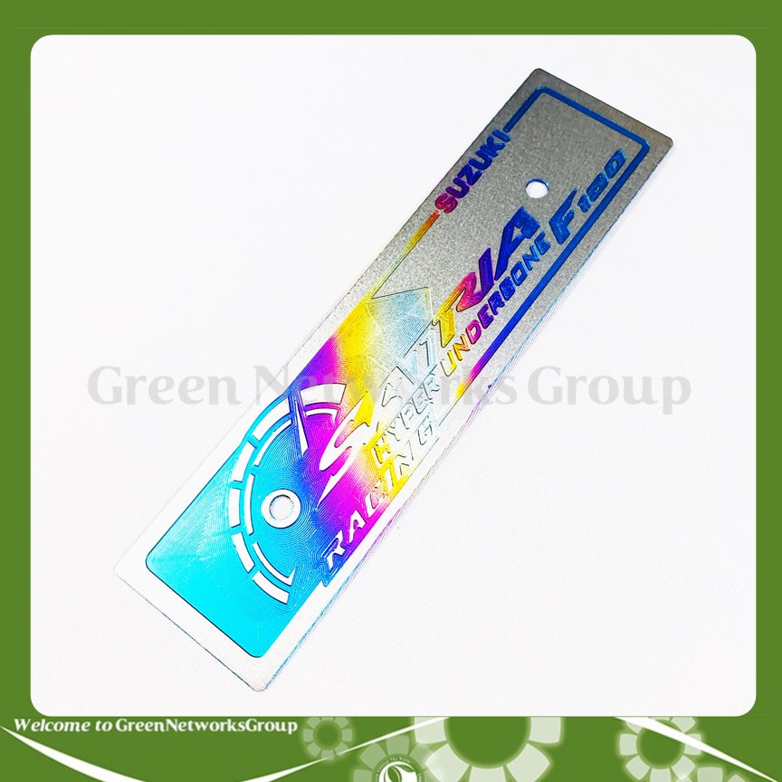 Bảng tên titanium trang trí xe Satria Greennetworks