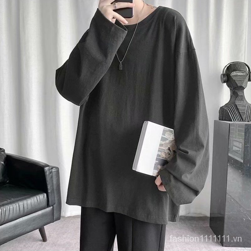 Áo Thun Tay Dài 100% Cotton Màu Trơn 8 Màu Tùy Chọn Cho Nam Và Nữ