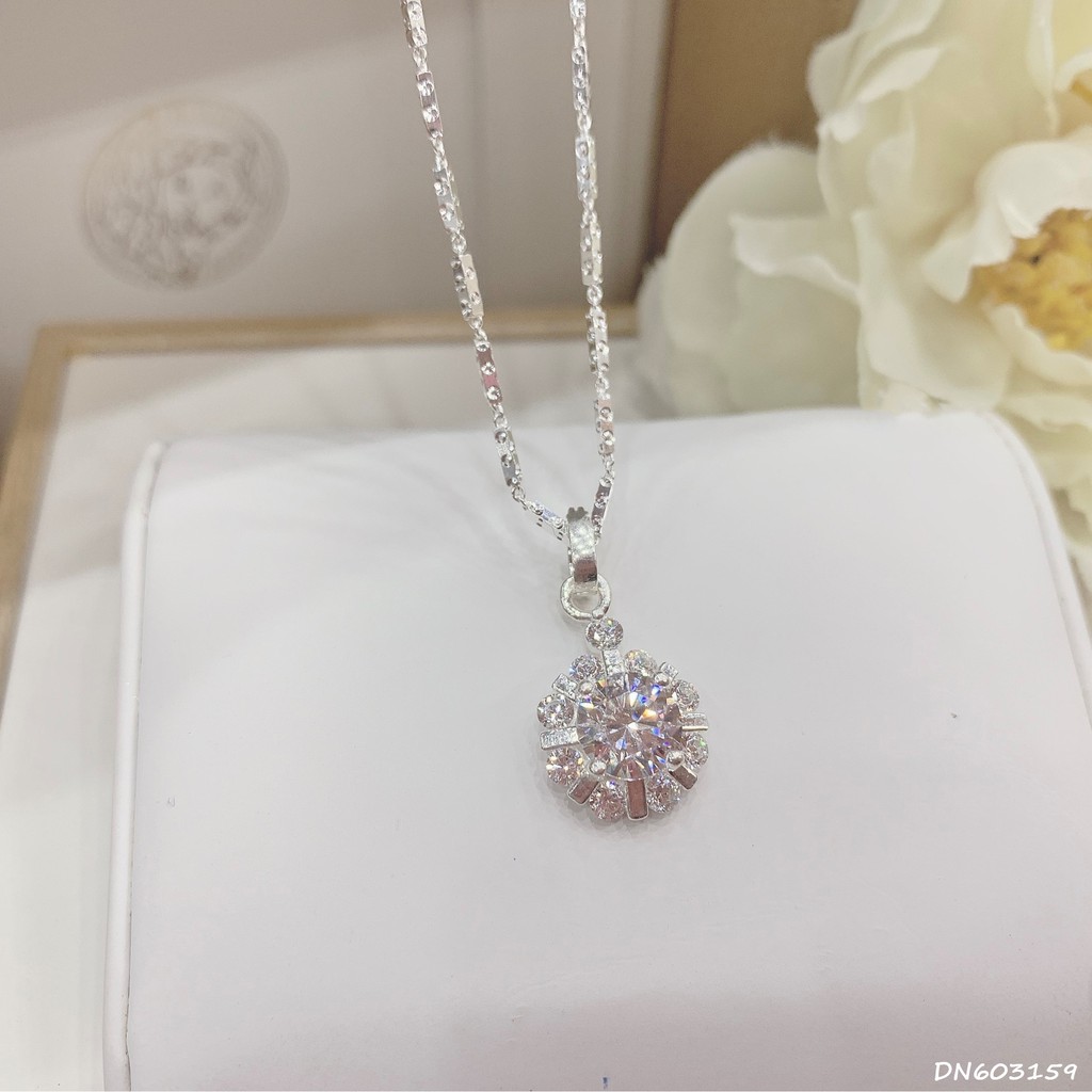 Dây chuyền nữ, bạc Ý - Dây chuyến nữ mặt đính đá sang trọng quý phái DCN00010 - Trang sức bạc DNJ