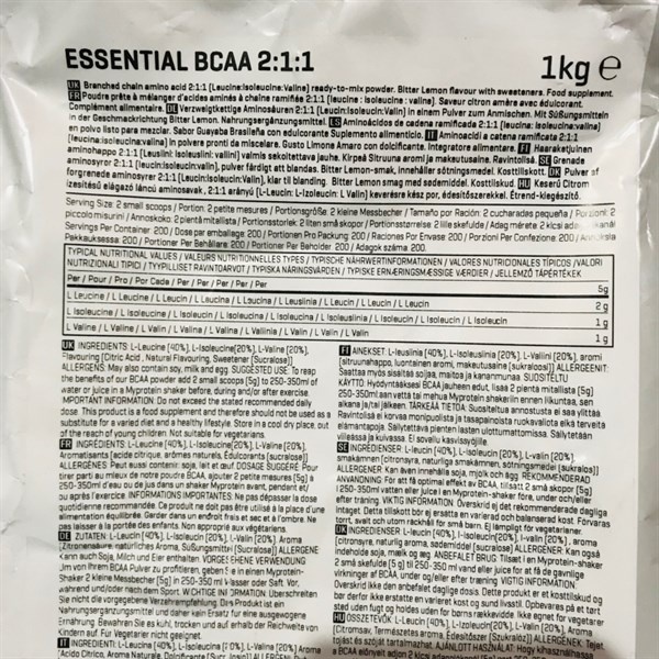 BCAA Tăng Khả Năng Hồi Phục Cơ Bắp Myprotein Essential BCAA 2:1:1 200 Lần Dùng
