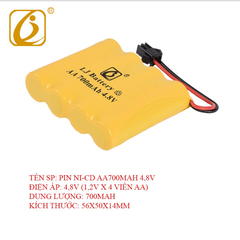 Pin sạc đồ chơi ô tô, pin Ni-Cd (Niken Cadmium) AA 4,8V 700mAh (đủ chuẩn đầu ra)