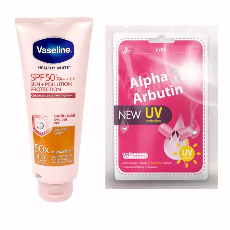 COMBO DƯỠNG THỂ VASELINE VÀ VIÊN TRẮNG DA ALPHA ARBUTIN