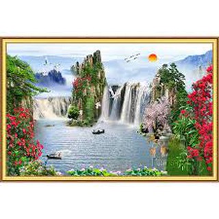 Tranh 5d gắn đá toàn bộ - Phong cảnh thiên nhiên giao hòa