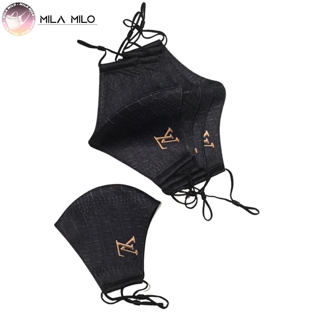 Khẩu trang vải kháng khuẩn in logo 3D 3 lớp cao cấp - Khẩu trang vải đen người lớn