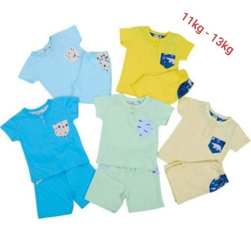 Đồ bộ bé trai mặc nhàngắn tay ngắn cổ trụ cotton từ 10kg đến 13kg