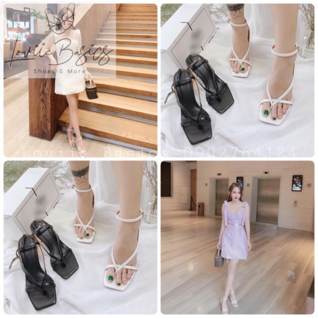 LOVIIE BASICS - SANDAL CAO GÓT 9P QUAI MẢNH - GIÀY CAO GÓT 9CM THỜI TRANG SANDAL XỎ NGÓN 2 MÀU ĐEN TRẮNG - G200522