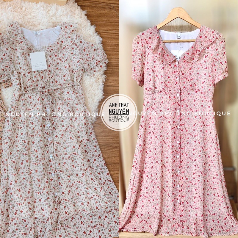 Váy hoa nhí vintage cổ bèo cài cúc thật phong cách ulzzang Hàn Quốc (Video + ảnh thật + feedback) | BigBuy360 - bigbuy360.vn