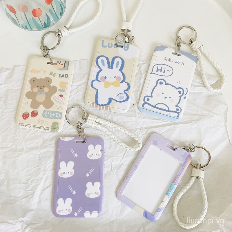 Túi đựng thẻ xe bus / thẻ ID / học sinh bằng silicone có móc khóa và dây đeo tiện lợi cho nữ