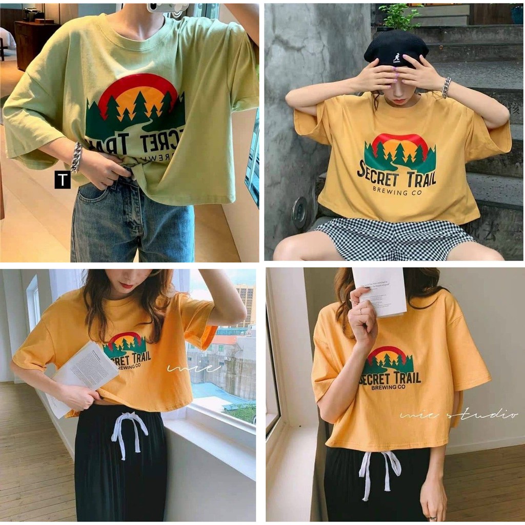 Áo thun croptop SECRET TRAIL cầu vồng kèm họa tiết hoa cúc - Sỉ lẻ áo croptop