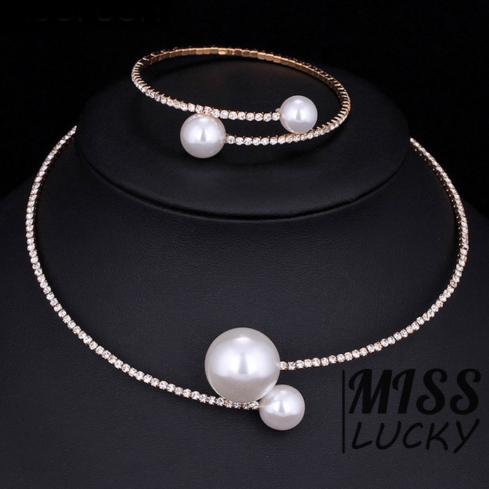 Set trang sức đính đá và ngọc trai sang trọng cho nữ