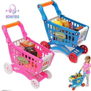 🔧1Set Kids Simulation Supermarket Trolley With Fruit Vegetable Pink