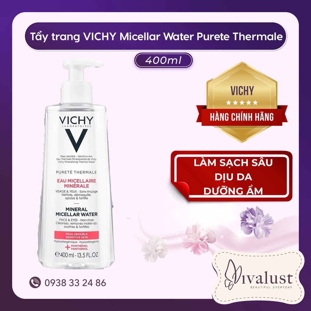 Nước tẩy trang dành cho da nhạy cảm VICHY Pureté Thermale Mineral Micellar Water (400ml)