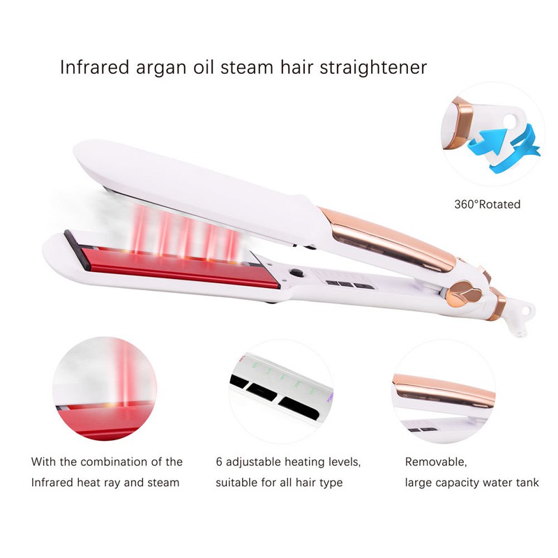 Ubeator Steam Hair Straightener Infrared Heating Flat Iron LED Display Ceramic Vapor