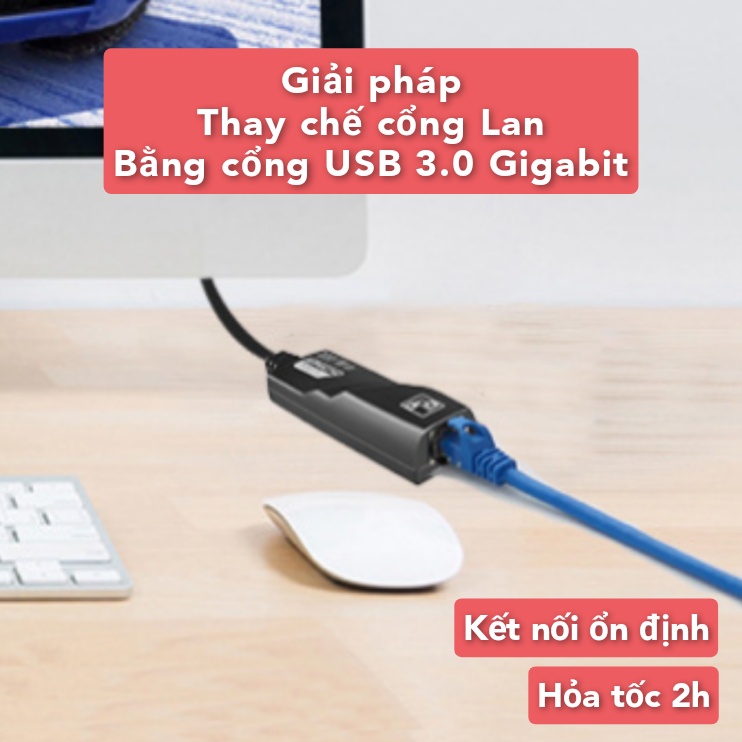 [CÓ SẴN] Cáp Chuyển Đổi USB 3.0 To Lan 100/1000 Mbps Gigabit -USB Sang Lan -Dây chuyển đổi đầu RJ45 qua USB cho laptop