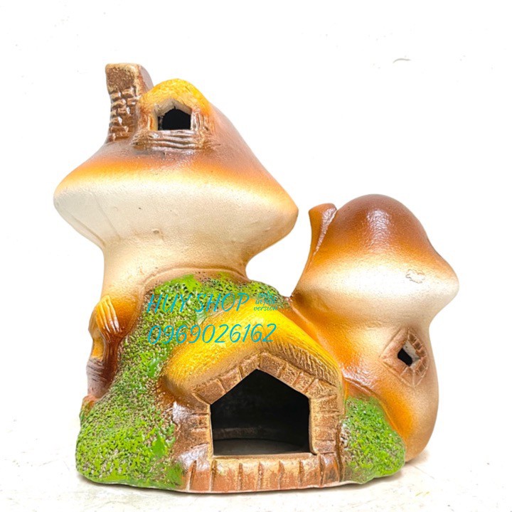 GỐM SỨ TRANG TRÍ TIỂU CẢNH HÒN NON BỘ - TƯỢNG LÂU ĐÀI NẤM