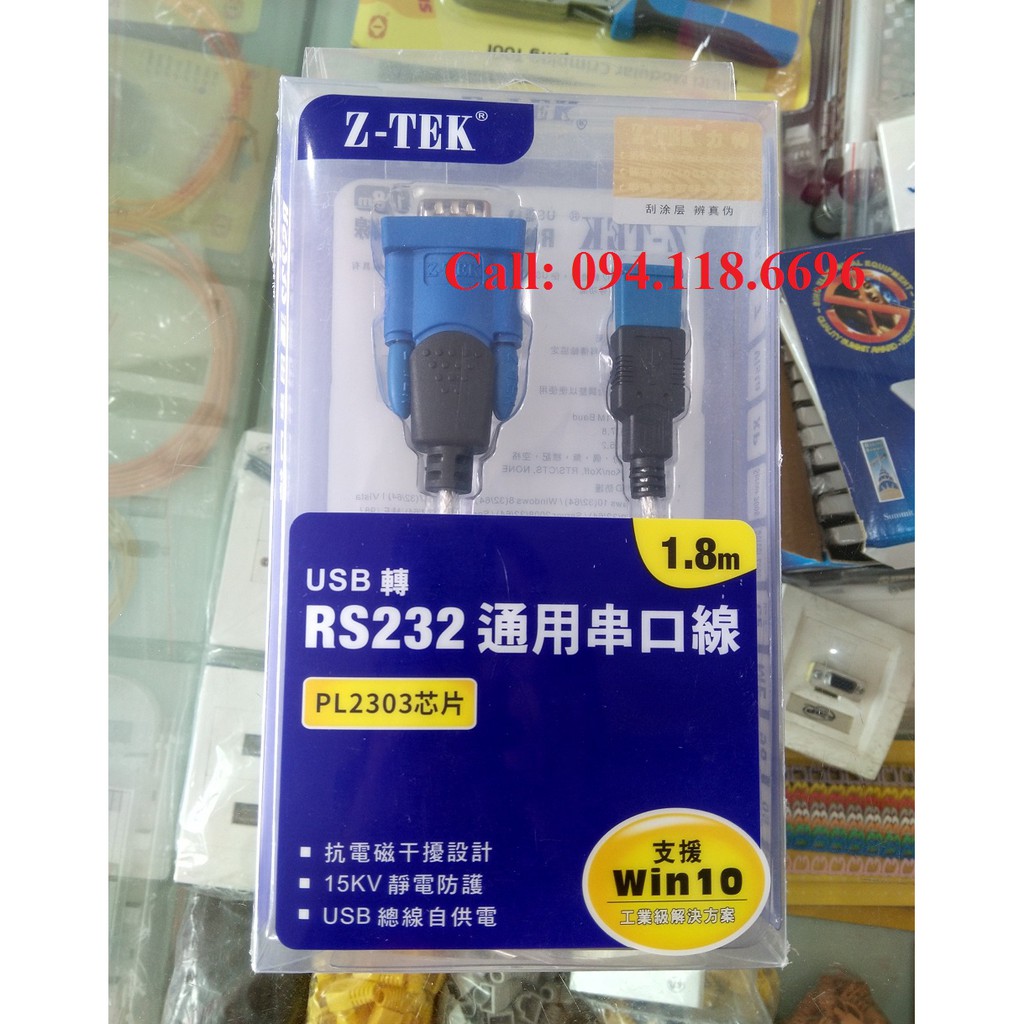 Dây cáp USB to RS232 (USB to com) dài 1.8m màu xanh không kén máy z-tek