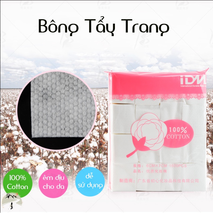 Bông tẩy trang 1200 miếng, bông tẩy trang Cotton 100% mềm mịn sợi bông dai và không sơ