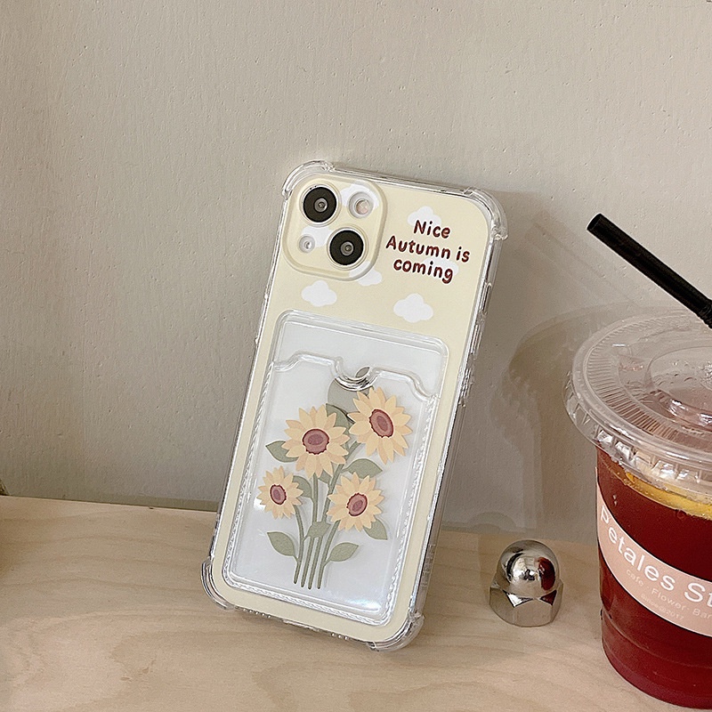 Ốp lưng iphone ốp Điện Thoại Họa Tiết Hoa Hướng Dương Có Ngăn Đựng Thẻ Cho iPhone 14 13 12 11 PROMAX XS XR XSMAX SE2020 6 7 8Plus