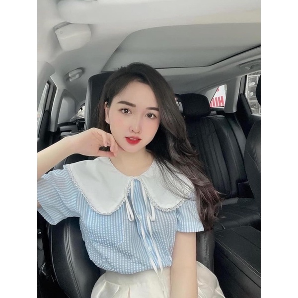 sơ mi kẻ dọc phối cổ trắng chuẩn LOẠI 1