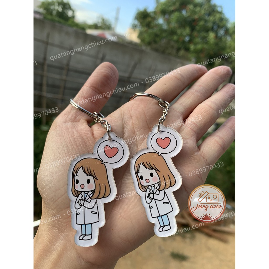 Móc khóa hình y tá, bác sỹ, lính cứu hỏa_ Cắt ghép chibi theo yêu cầu