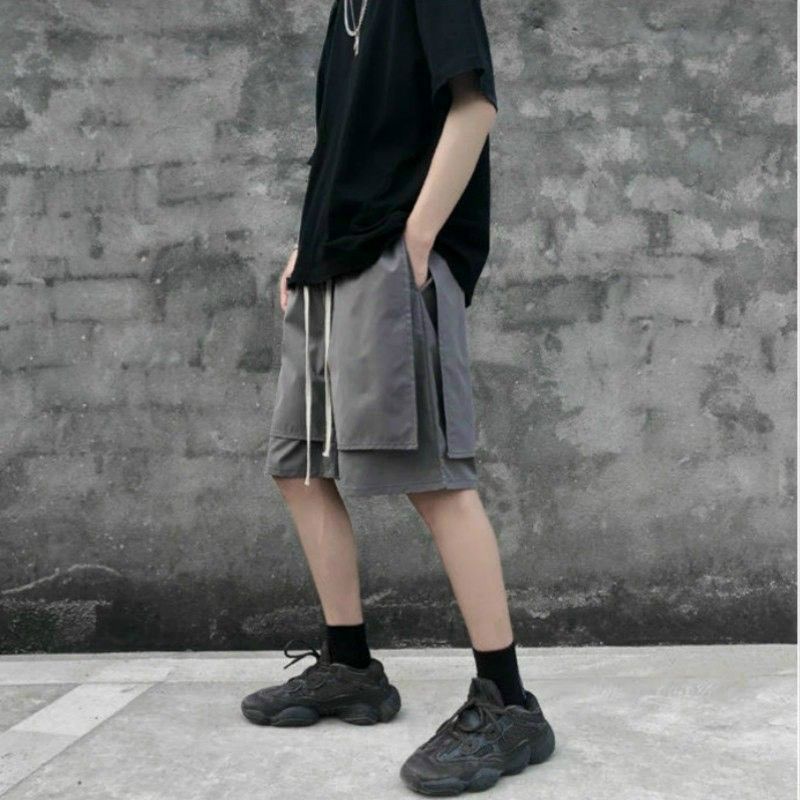 Quần short kaki kèm dây xích unisex nam nữ,Quần sooc 2 lớp kaki dày thoáng mát có túi hộp có khoá chốt