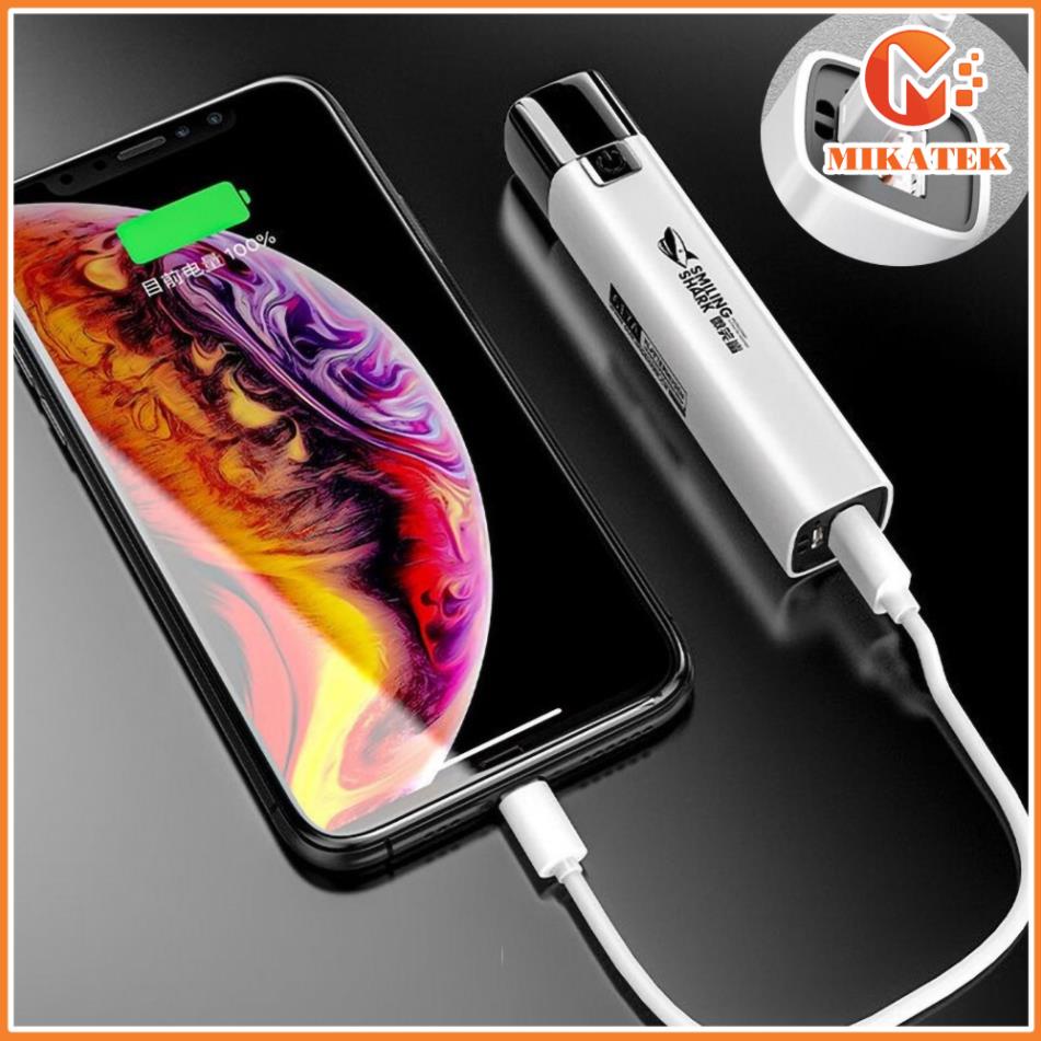 Đèn pin kiêm sạc dự phòng đa năng Smiling Shark thông minh chiếu xa siêu sáng sạc bin Mikatekvn