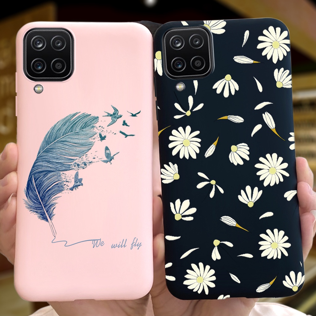 Ốp điện thoại TPU silicon dẻo họa tiết hoa và lông vũ cho Samsung Galaxy A12 A22 5G 4G A125F A225F A226B