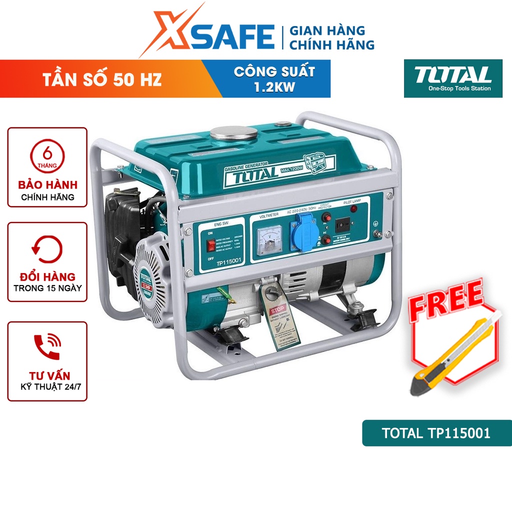 Máy phát điện chạy xăng TOTAL TP115001 động cơ phát điện dùng xăng 220-240V/50hz , Công suất tối đa 1.2 KW