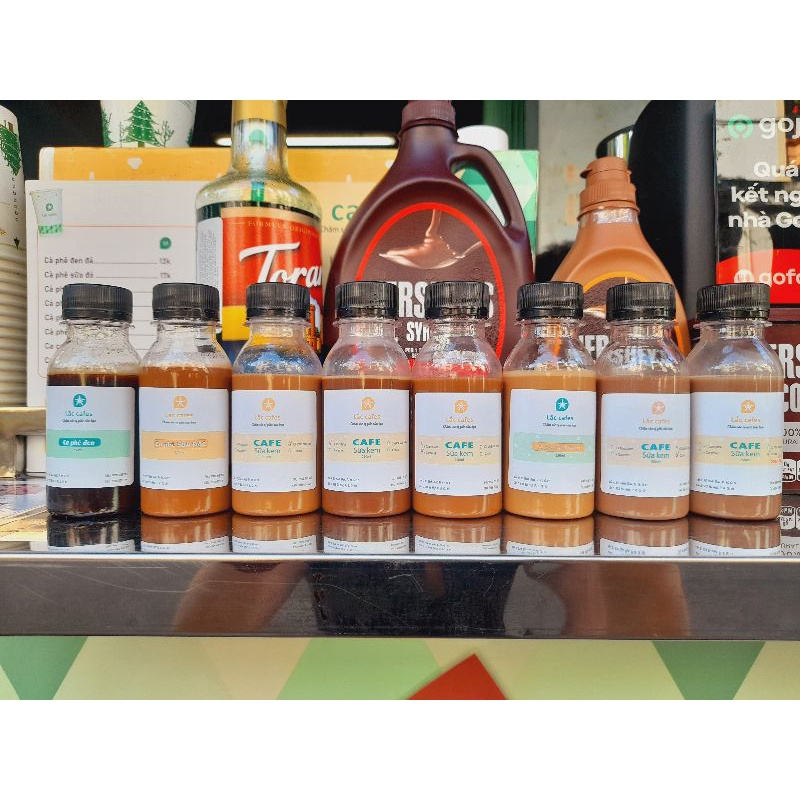 Cà phê pha tươi size M, L, chai 250ml - Lắc Cafes (Ship hỏa tốc) Cà phê sữa kem Caramel Chocolate Cacao Trà đào cam sả
