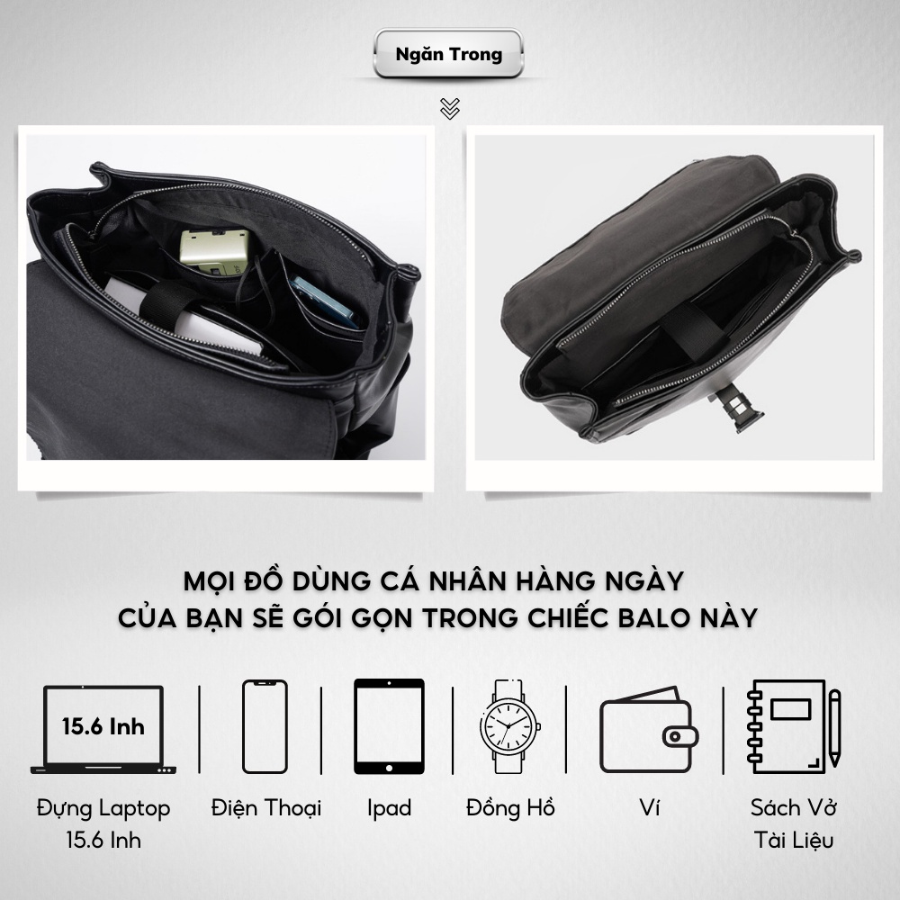 Balo Da Thời Trang Nam Nữ,Balo Ulzzang,Da PU Cao Cấp,Đựng Laptop 15.6 inh-Chống nước, Kiểu dáng trẻ trung,cá tính - 𝑰𝑩𝑨𝑮