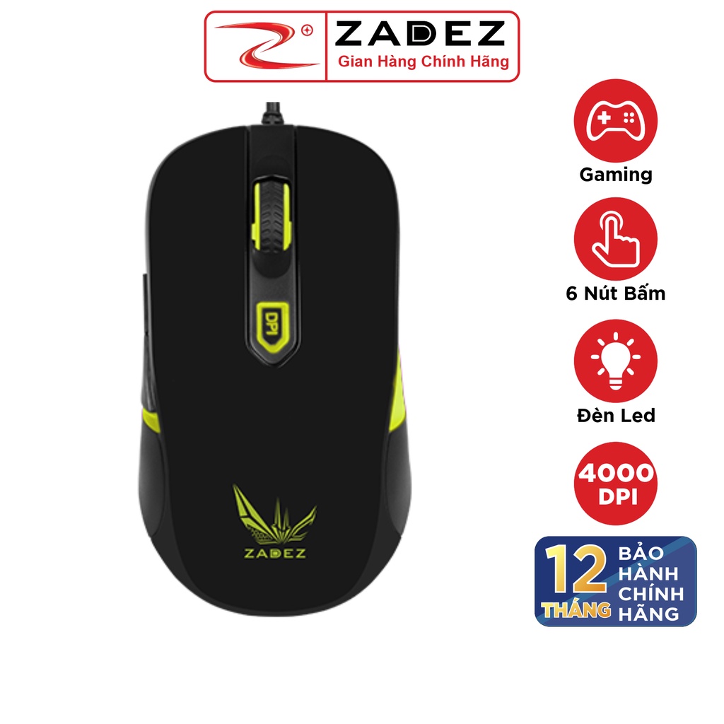 [Mã giảm 10% đơn 99K] Chuột Gaming ZADEZ GT613M 4000DPI, 5 Mức DPI, 6 Phím Chức Năng, Đèn LED 4 Màu - Hàng Chính Hãng