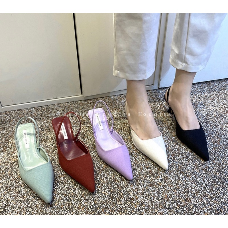 Giày cao gót bít mũi nữ 5p mũi nhọn gót nhọn dáng sandal slingback thời trang công sở đẹp - HOUDITA - SGMN010