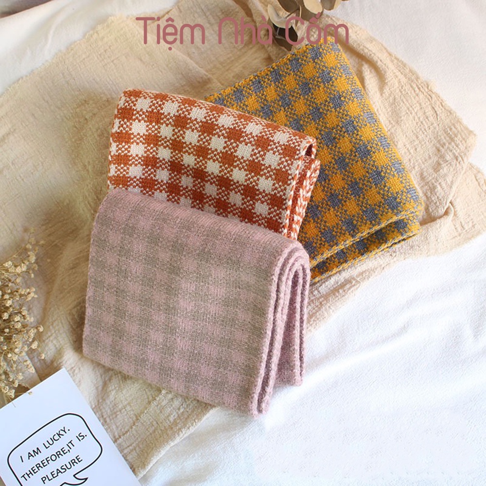 Khăn len mùa đông kẻ ô vintage cho bé trai, bé gái siêu xinh