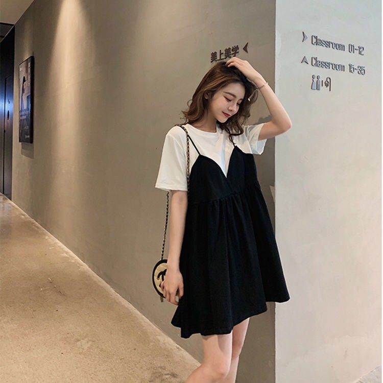 Set bộ hè nữ áo thun tay lỡ phối váy yếm babydoll 2 dây/ Set áo váy yếm oversize thời trang hàn quốc_ranstore