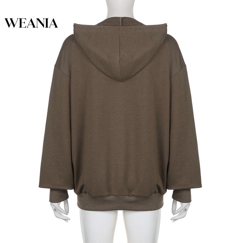 Áo Khoác Hoodie Dáng Rộng In Họa Tiết Vintage Phối Túi Cá Tính Cho Nữ