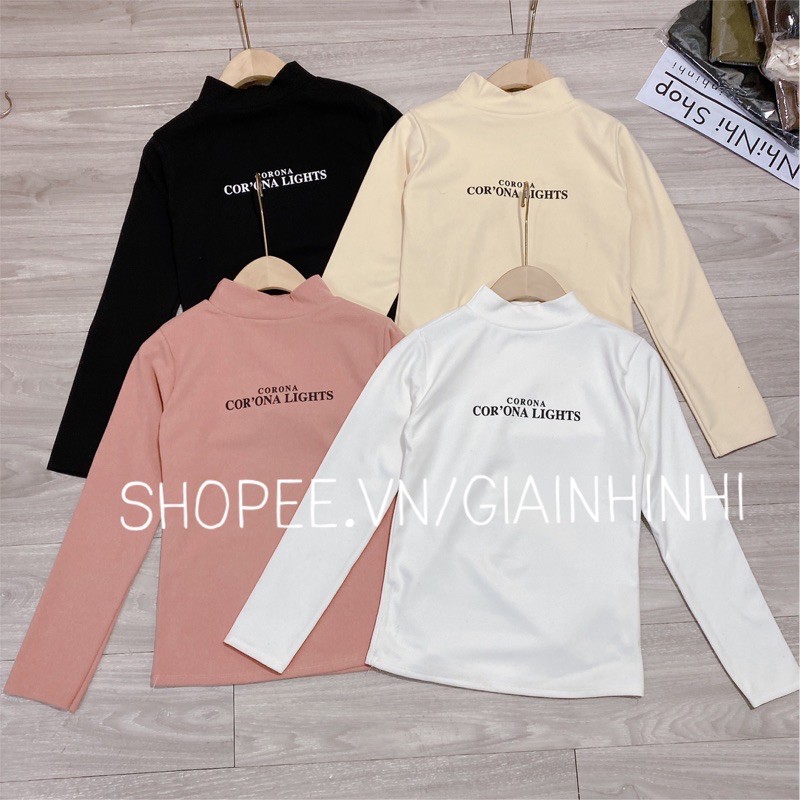 Xả hàng - Áo giữ nhiệt cổ cao 3p in chữ nỉ 2 mặt, Áo nỉ cổ cao dài tay GN1167 - NhiNhiShop