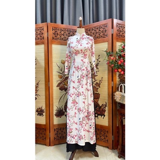 Áo dài trắng hoa đào