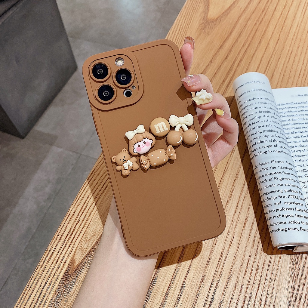 Ốp lưng iphone cạnh vuông gắn charm bvc Brown candy 7plus x xsmax 11 11promax 12 12pro 12promax 13 13pro 13promax DT13