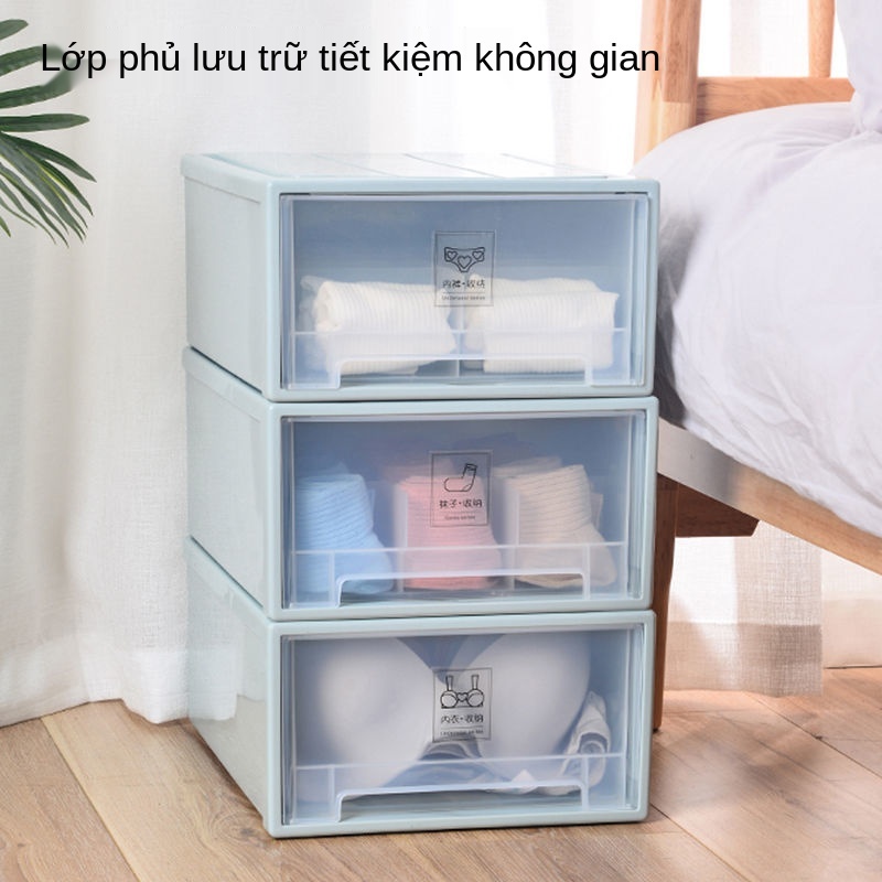 Ngăn đựng đồ lót có kéo và tất trong gia đình, hộp sắp xếp lặt vặt đa năng, nhựa