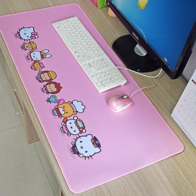 Lót Chuột Hello Kitty & Friend Đế Cao Su Chống Trơn, Pad Chuột Hồng Khâu Viền Chắc Chắn Kích Thước 80x40cm