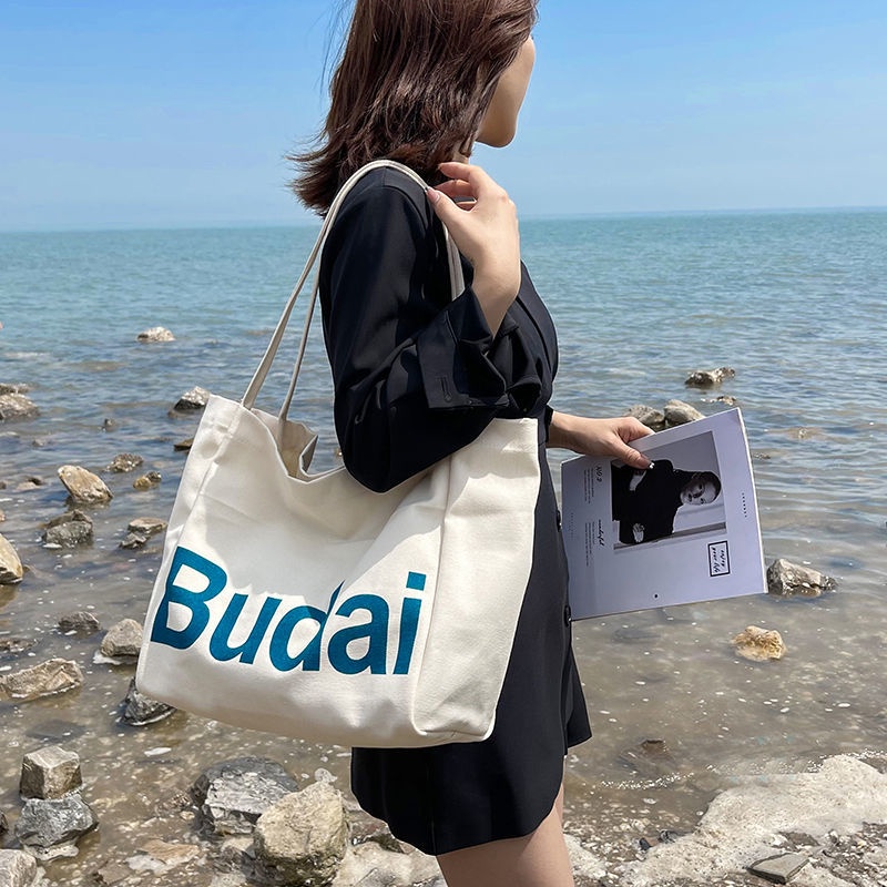 Túi Xách Nữ Vải canvas Cỡ Lớn In Chữ Thời Trang Thu Đông Hàn Quốc 2021