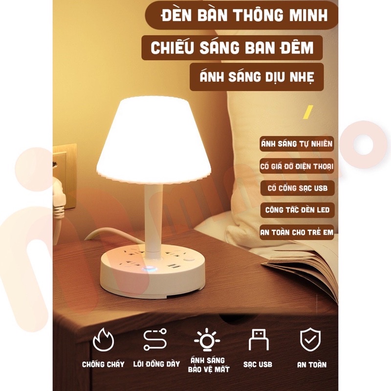 Đèn ngủ nấm điều khiển từ xa tích hợp ổ điện 2in1