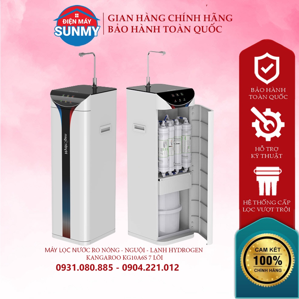 Máy lọc nước Kangaroo KG10A6S RO Hydrogen nóng lạnh 7 lõi, màn hình cảm ứng, có khoá trẻ em - bảo hành chính hãng
