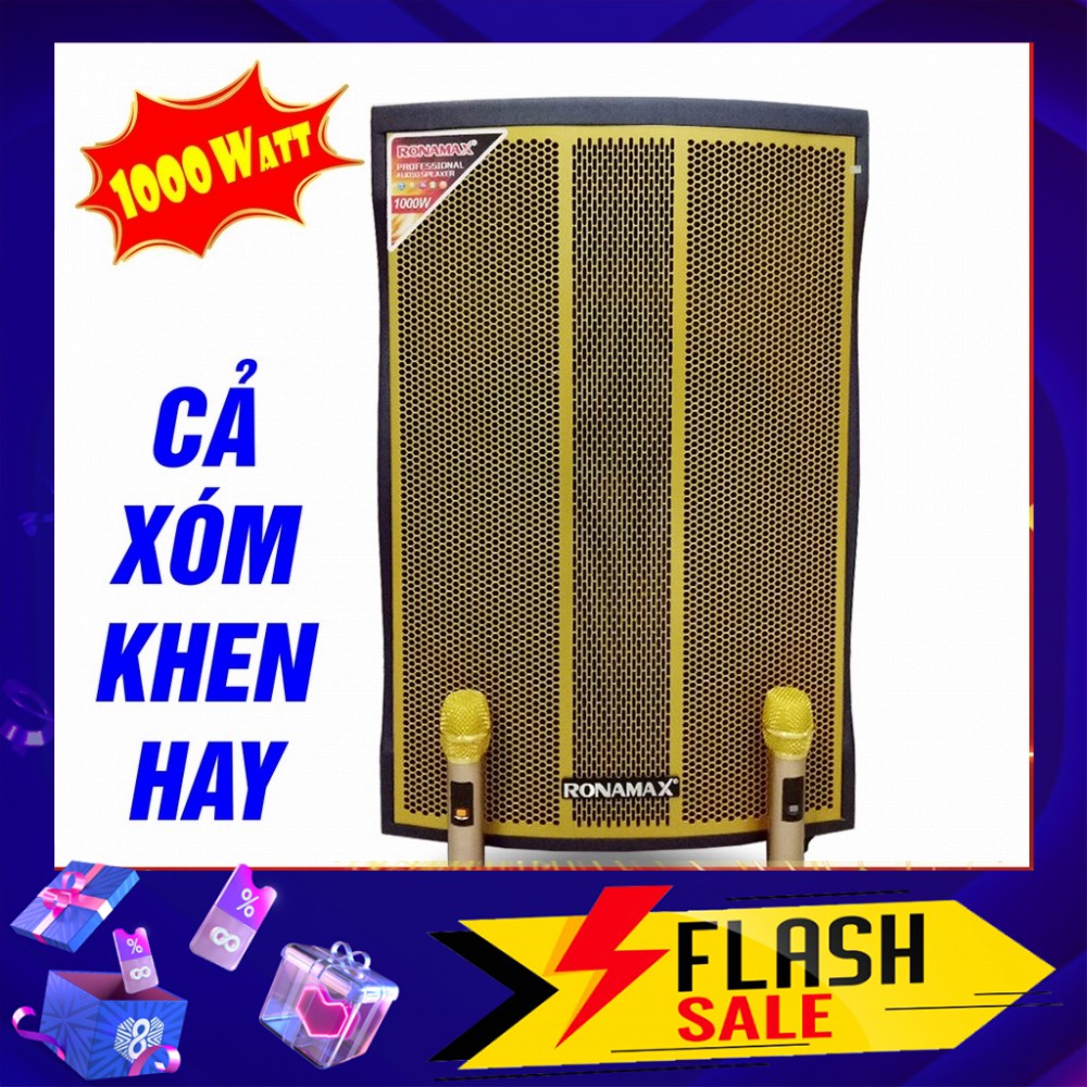 Loa kéo Ronamax công suất 1000W MF18 loa karaoke di động thùng gỗ bass loa 5 tấc, 2 micro UHF cực hay