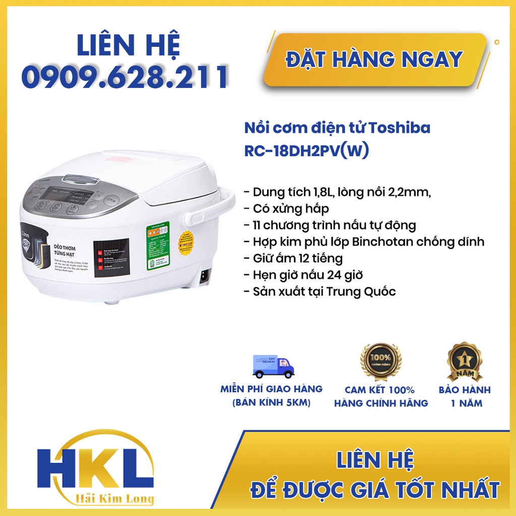 Nồi cơm điện tử Toshiba 1.8 lít RC-18DH2PV(W) hàng chính hãng,mới 100%