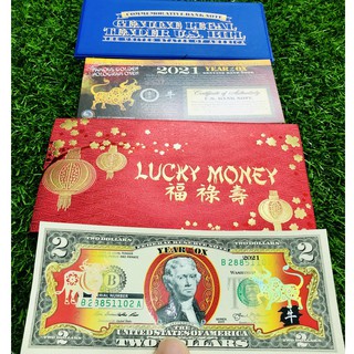 Bộ lì xì tết 2 đô hình con trâu vàng - quà tặng lưu niệm năm mới 2021