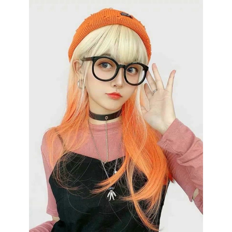 tóc giả nữ trắng cam ❤️ freeship 50k❤️ tóc giả cúp vàng sáng omber cam +tặng lưới chùm tóc