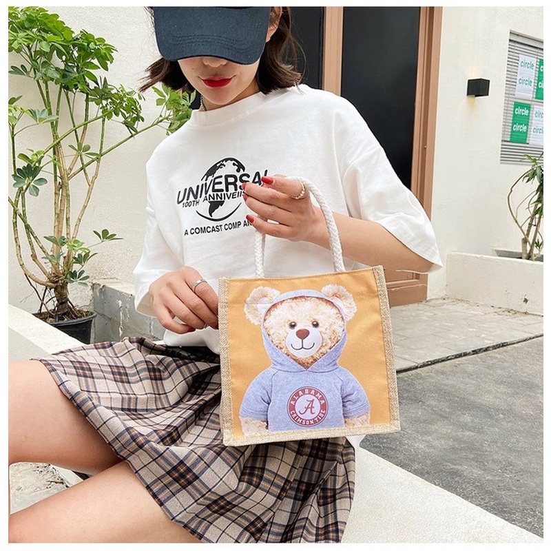 Túi tote Vải Lanh mini In Họa Tiết Hoạt Hình Phong Cách Nhật Bản Thời Trang Cho Nữ